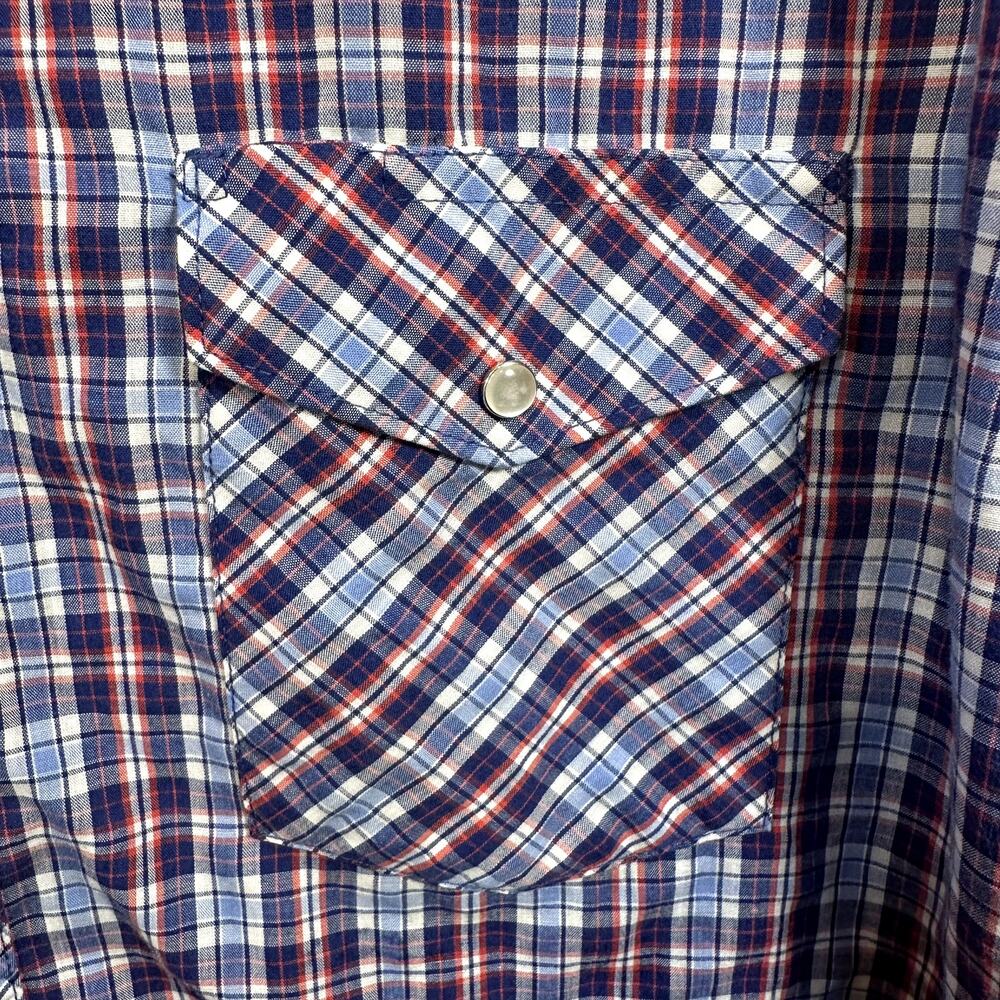 Wrangler Western Pearl Snap Shirt Mens SZ XL Tall Blue Red Plaid Cowboy Rodeo - Picture 3 of 12